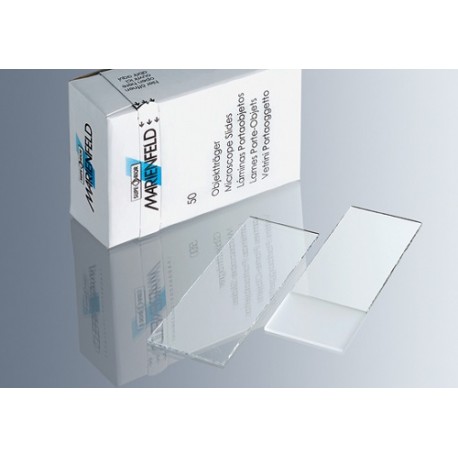 Marienfeld High Quality Microscope Slides, 76.2 x 25.4 mm, Frosted 1 end 1 Side, 1.0 mm thick, pre-cleaned, Box/50
