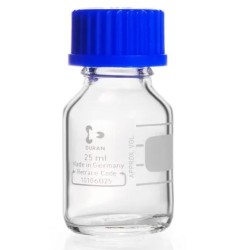 Schott -25mL, Schott style, Borosilicate screw cap bottle, graduated, clear, polypropylene cap seal