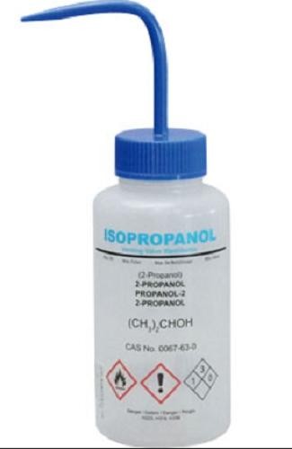 BRAND 500mL Wash Bottle with curved straw & self venting with metal ball valve: Chemical Name: Isopropanol Blue pkt/5