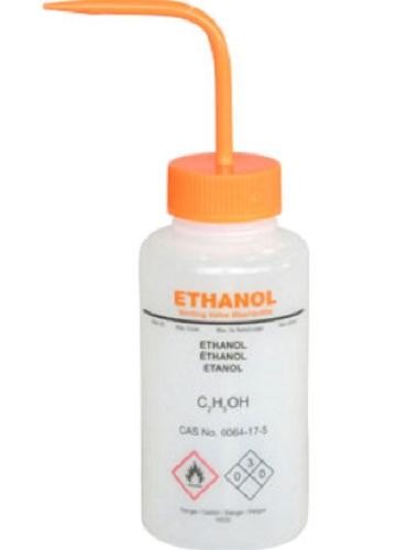 BRAND 500mL Wash Bottle with curved straw & self venting with metal ball valve: Chemical Name: Ethanol Orange pkt/5