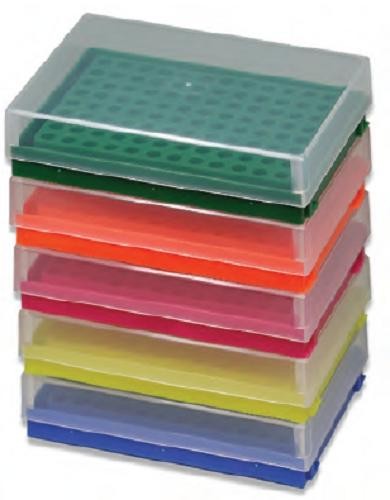 Labco 96 well x 0.2ml storage/setup rack, holds strip tubes or single 0.2ml tubes, includes lids-pkt/5 Assorted colours