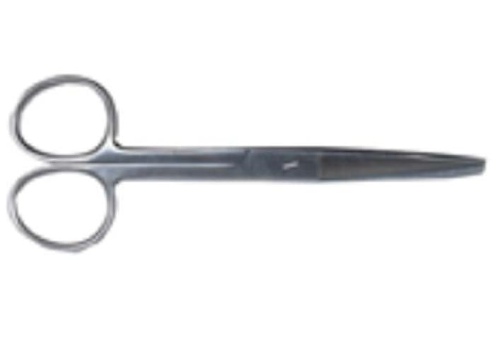 Scissors-Surgical, theatre type, stainless steel, straight, sharp, blunt end, 12.5cm length