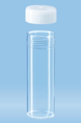 30mL-Sarstedt-Tubes with flat base, 80x27mm, polycarbonate, clear, autoclavable, white cap enclosed-pkt/500