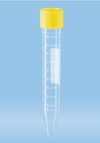 Sarstedt 10mL conical bottom centrifuge tubes, yellow cap, pkt/1,000
