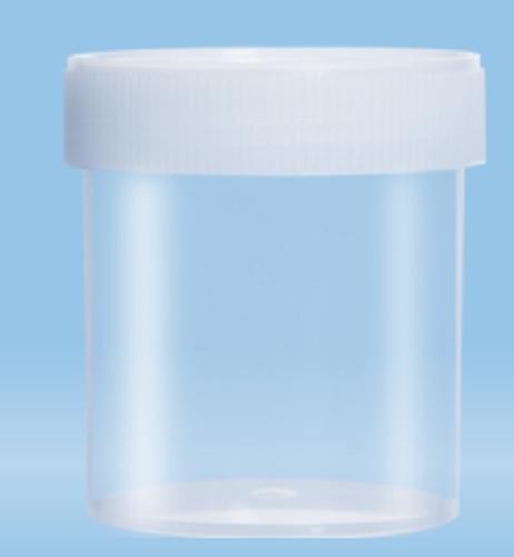 250mL-Sarstedt-containers, flat bottom, with label, 78Hx44D, neutral cap, HD-PE, GRAD TO 200Ml-pkt/150