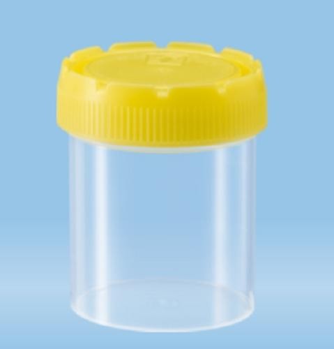 70mL-Sarstedt-Containers, polypropylene, 54x44mm, yellow screw cap assembled, with flat bottom base-pkt/500