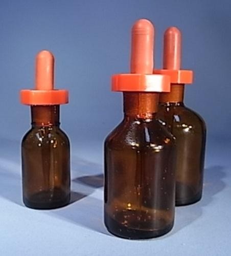 125mL Dropping bottle, glass, amber, with poly stopper