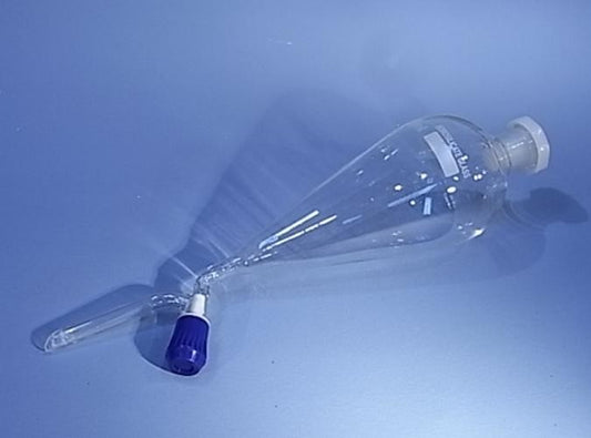 Separating funnel, glass, pear shaped- 60mL with PTFE stopcock and PTFE stopper
