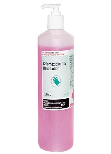 Hand Sanitising Lotion with pump,  70% Alcohol 1% Chlorhexidine, 500ml -each