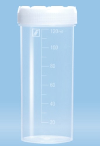 120mL-Sarstedt-container, HD-PE, graduated,105x44mm, neutral screw cap, HD-PE with flat bottom base-pkt/250