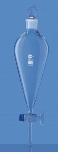 Separating funnel, glass, pear shaped- 250mL  with glass stopcock and glass stopper