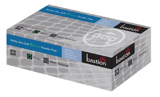 Bastion-Nitrile Ultra Soft Green, Powder Free, Micro Textured, Medium - Box/200