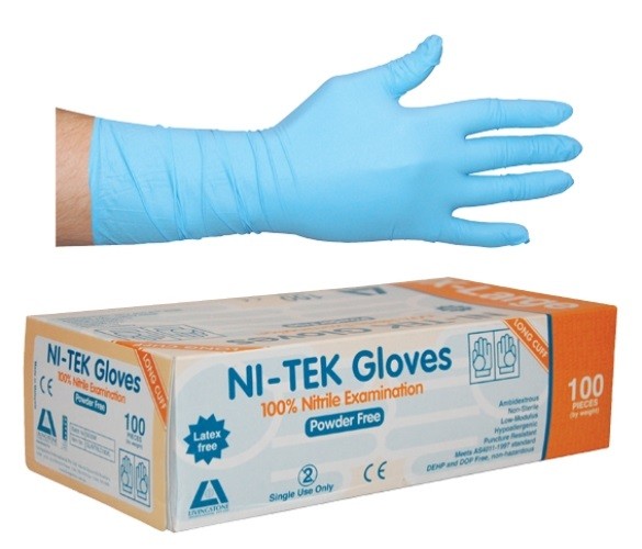 Livingstone Ni-Tek Blue Beaded cuff Nitrile gloves,  small,  (per box/100 ) Powder Free