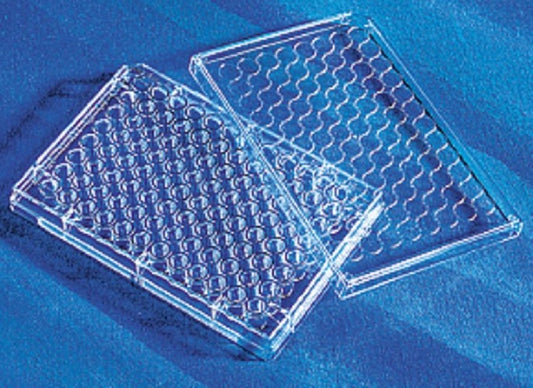 Corning 96 well tissue culture treated standard plate flat bottom, with lid, sterile, individually wrapped-pkt/100