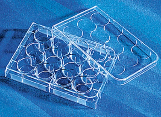 Corning 12 well Tissue culture Treated plates, with lid flat bottom, sterile, individually wrapped-pkt/50