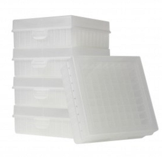 Bioline Plastic Cryo boxes 2 Inch high with a 100 cell grid and Hinged lid, Natural-(each)