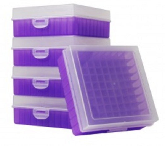 Bioline Plastic Cryo boxes 2 Inch high with a 100 cell grid and Hinged lid, Lilac-(each)