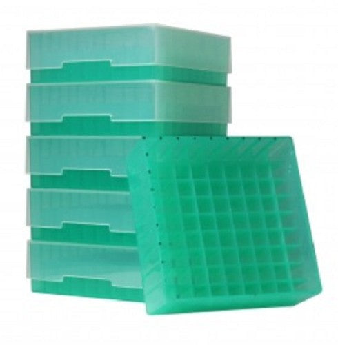 Bioline Plastic Cryo boxes 2 Inch high with a 81 cell grid and Lift off lid, Green-(each)