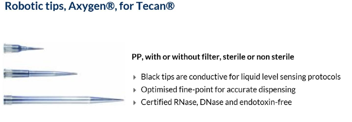 Axygen 1-200ul Filtered Conductive Robotic Tips to suit CAS-1200 Sterile,(box 24 x 96),  Replaces COR-0217