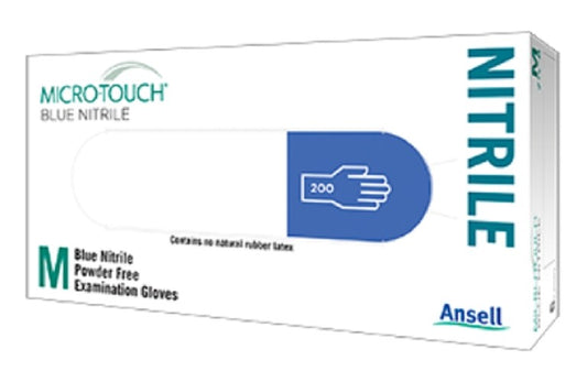Ansell Micro-Touch® Blue Nitrile Powder and Latex Free Gloves, resistant to chemotherapy drugs, Small, box/200