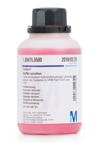 Merk Buffer Solution, pH 4, Coloured (Red), 500ml