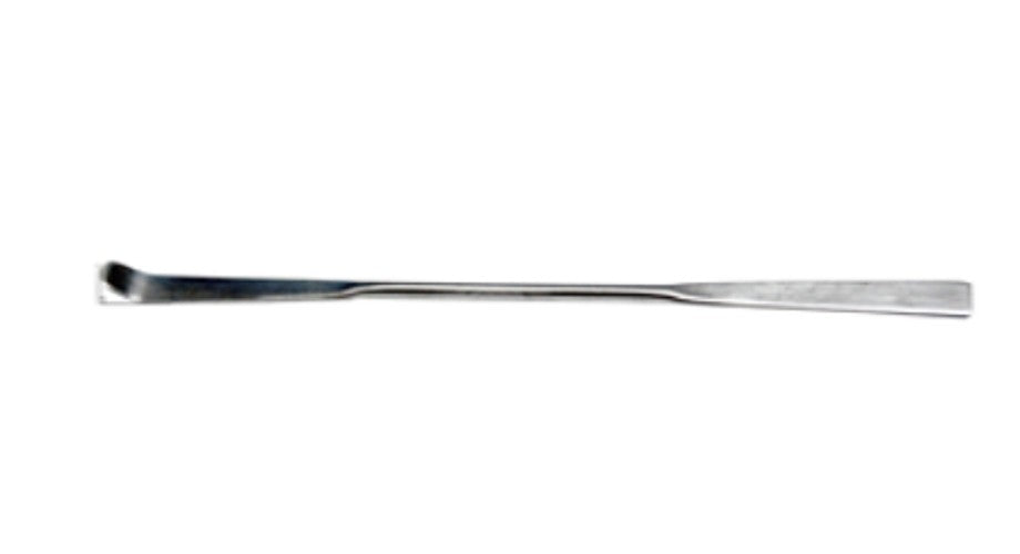 Spatula, stainless steel, 1 bent, 1 flat end, 6x45mm Head, 150mm overall length