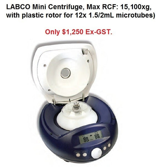 LABCO Mini Centrifuge, Max RCF: 15,000xg, with rotor  for 12x 1.5/2mL microtubes