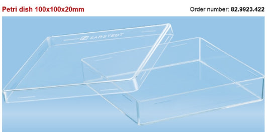 Sarstedt-Petri dishes, 100 x 100 x 20 mm, polystyrene, square w/lid, non-vented, sterile, ctn/160