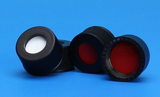 Grace/Finneran-15-425mm Black Open Hole Polypropylene Closure, Red PTFE/Silicone Septa, 0.065"-pkt/100