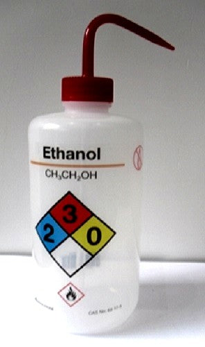 Wash Bottle-Nalgene-500mL, venting, with curved straw, Chemical Name: Ethanol, each