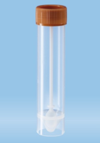 Sarstedt PP faeces collection container with HD-PE brown screw cap with attached spoon, 107Hx25Dmm, sterile, pkt/50/ctn/400