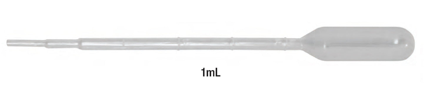 LABCO 1mL Transfer pipettes, draw 3.5mL, 16cm, plastic, grad up to 1 mL in 0.25mL incr, ind wrap, capacity 5mL, sterile, ctn/500