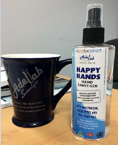 Happy Hands Spray Sanitiser, 250mL, with Moisturiser, Eucalyptus and Tea-tree oils.