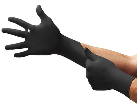 Ansell Microflex Nitrile Black Gloves, fully textured, no natural rubber latex and powder-free, Small, Box/100