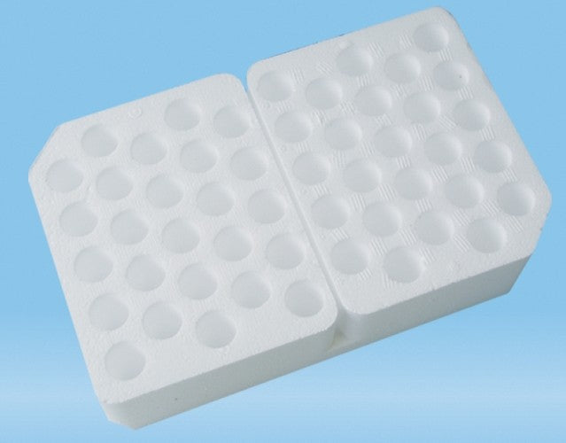 Sartstedt Styrofoam containers without lid, (127Wx205Lx46H)mm, 5x10 hole format x 17mmd holes, holds 50 tubes