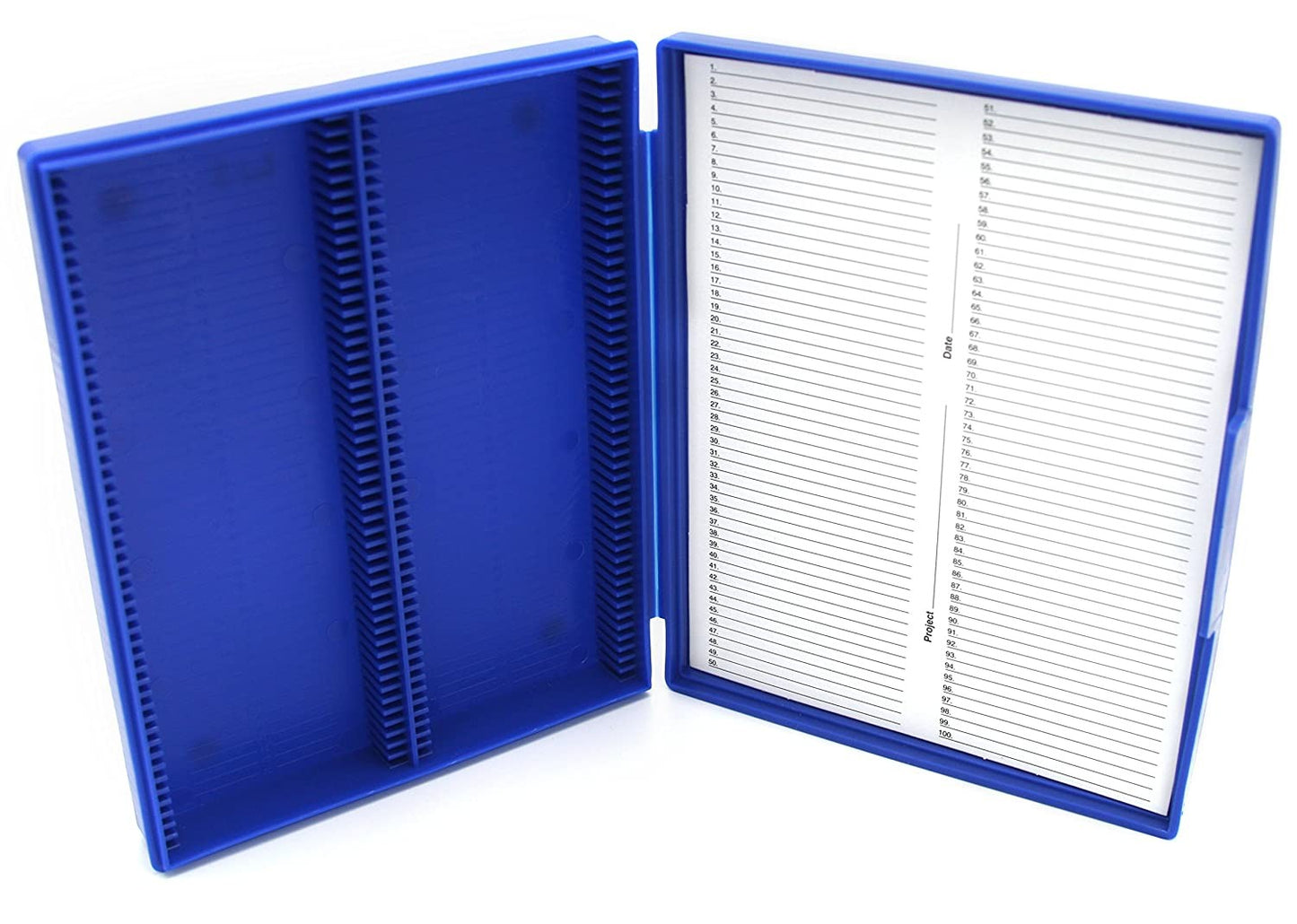 Heathrow Scientific 100 Blue Plastic Slide Box with Hinge and Latch Lock, 210x169x37 mm