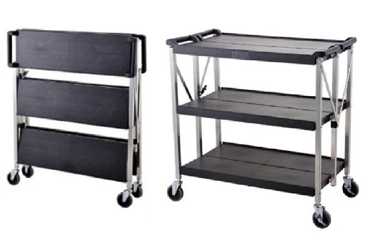 Technos Folding Laboratory Trolly, 3 Plastic Shelves with Aluminium Frame, Cators & Brakes